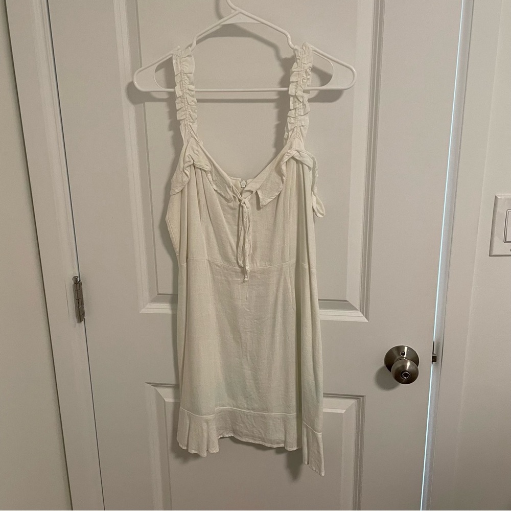 Lulu's White Smocked Tie Front Mini Dress